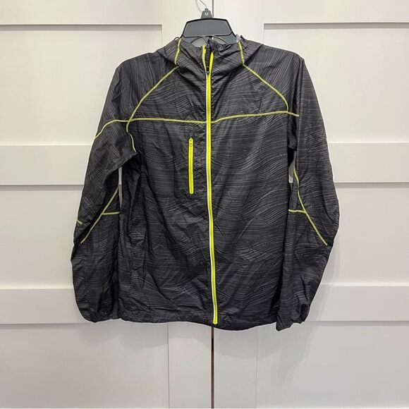 ASICS windbreaker black brine green grey zip up hooded size medium - Picture 1 of 7